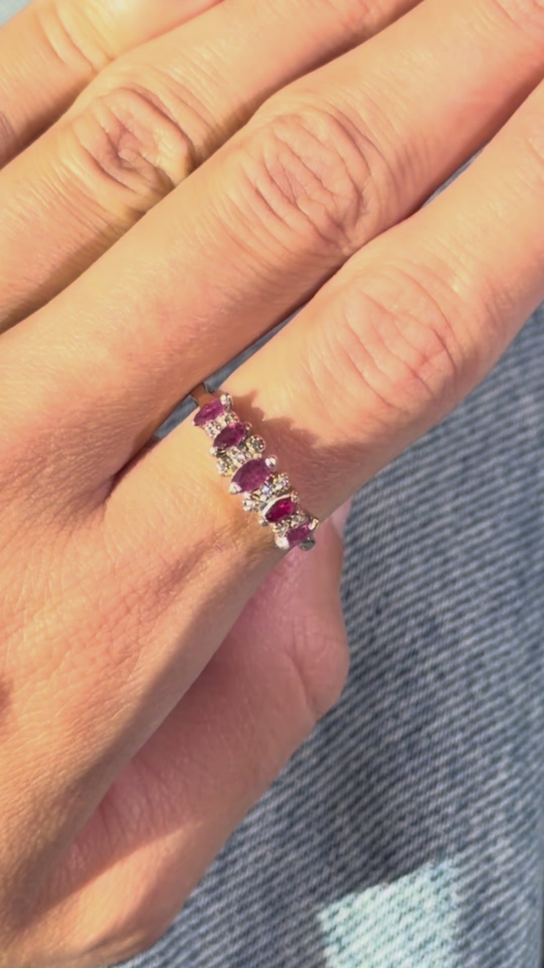 Natural 5 Ruby and 10 Natural Diamond Solid Gold Ring