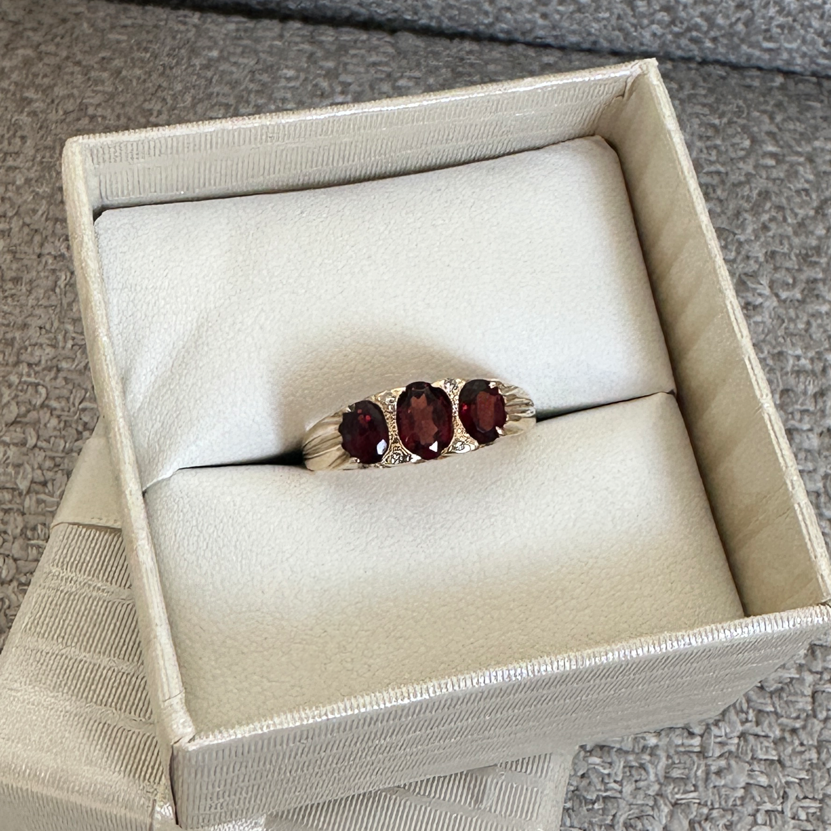The Vanessa: 3-Garnet Stone Solid Gold Diamond Ring