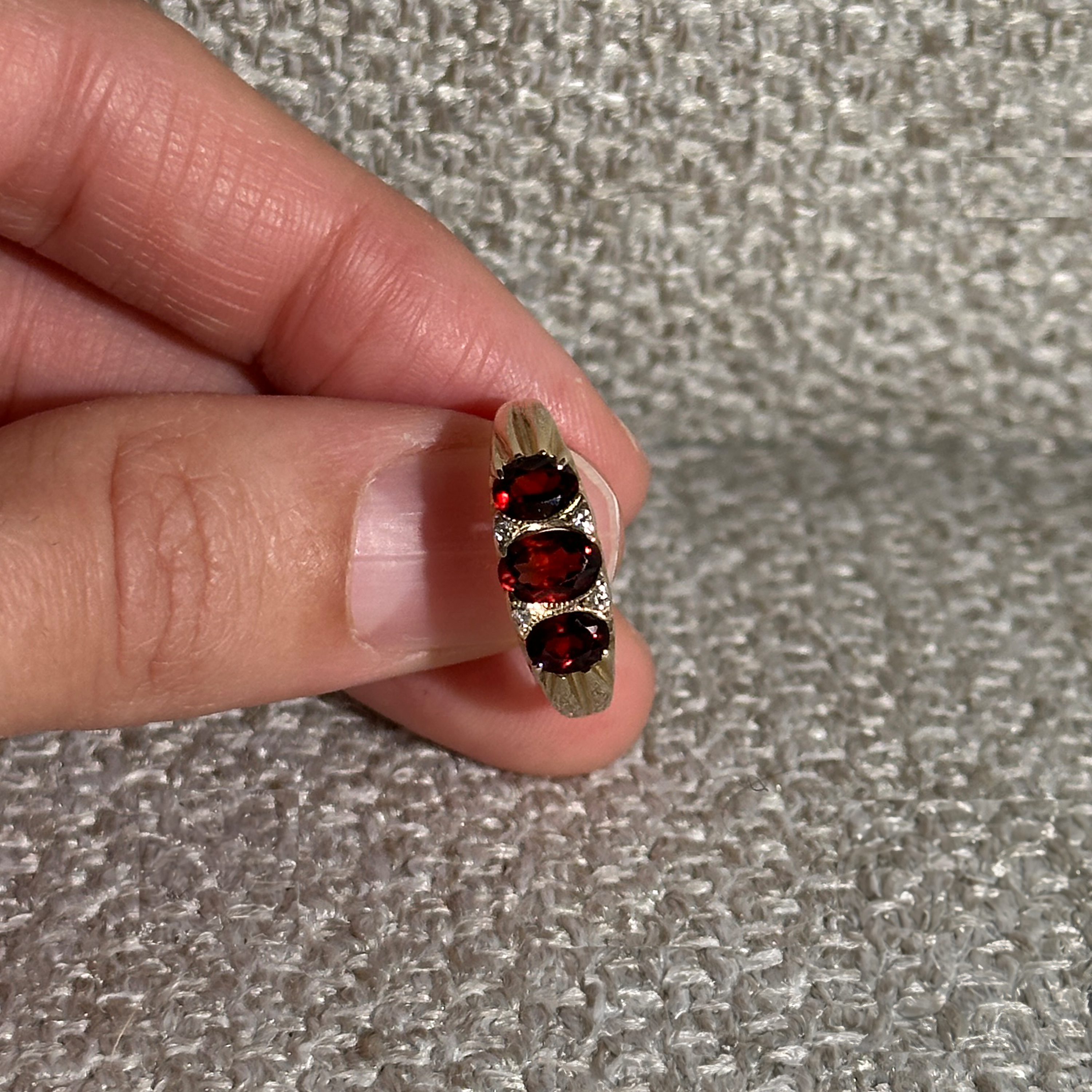 The Vanessa: 3-Garnet Stone Solid Gold Diamond Ring